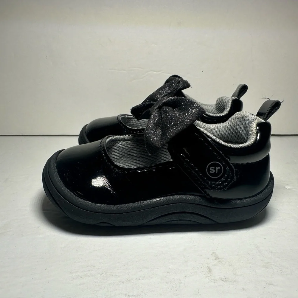 Stride Rite Infant Toddler Girl Gracie Mary Jane‎ Black Patent Shiny Bow Shoes 3